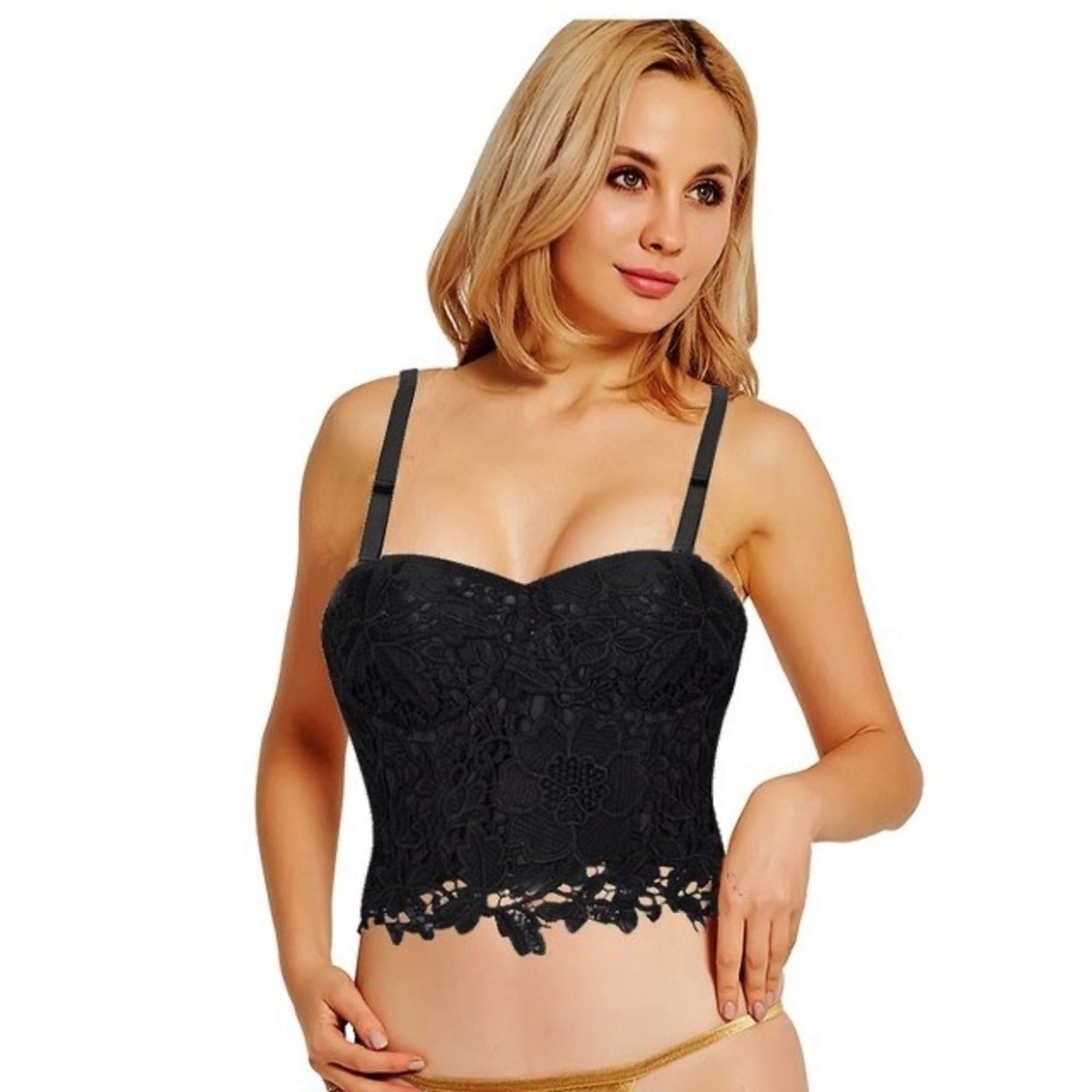 Shinestar lace black crop top, Size S